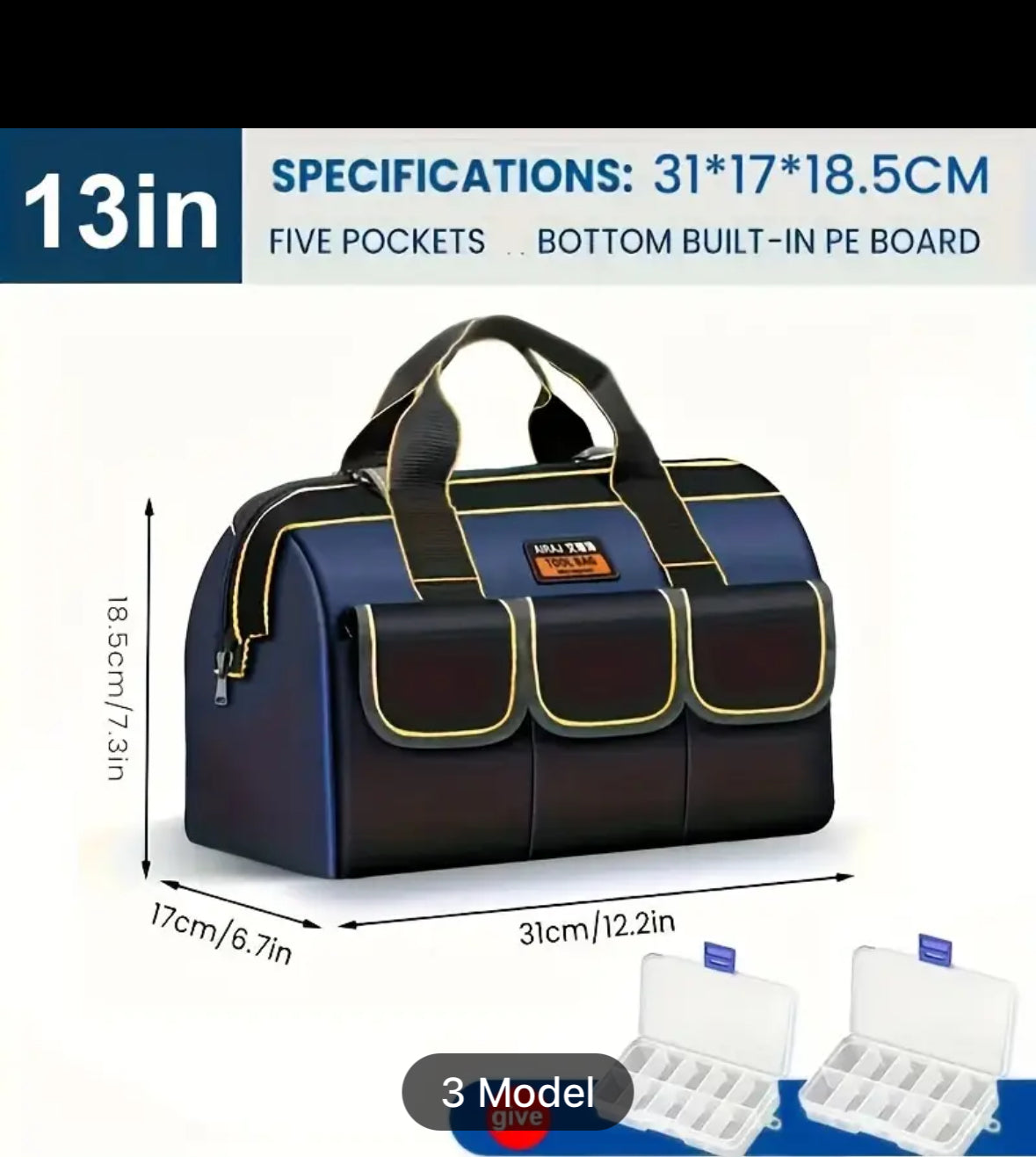 AIRAJ Wide-Mouth Tool Bag – Multi-Layer Heavy-Duty Tool Organizer with Two Free Tool Boxes (33cm / 35cm / 40cm Sizes)