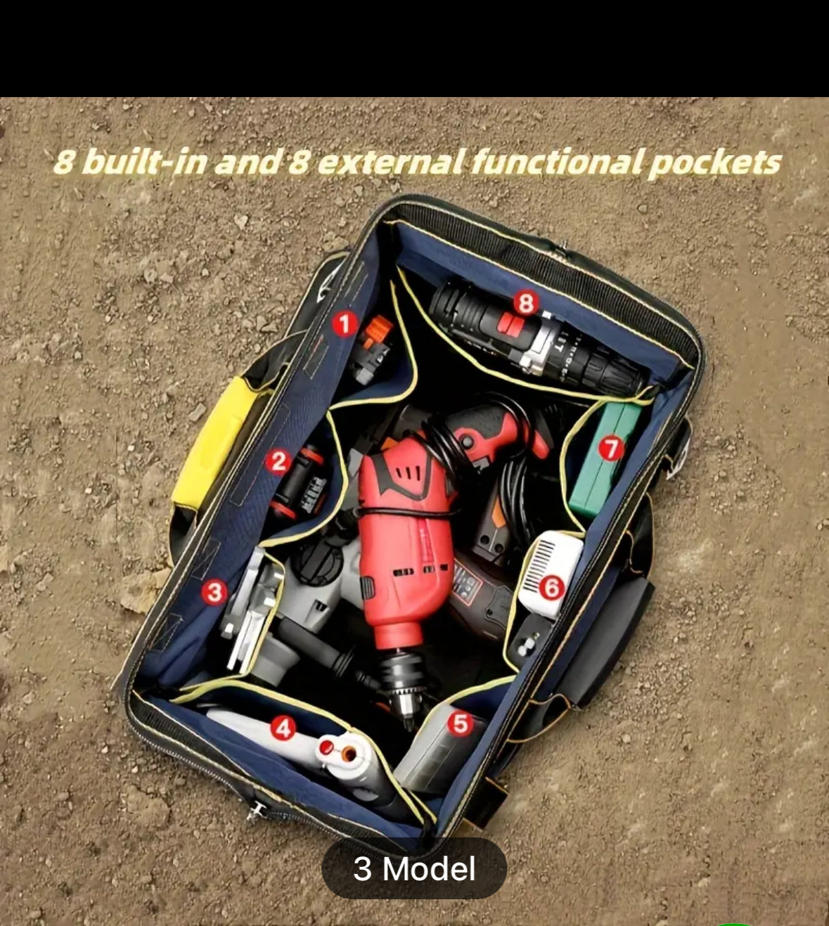 AIRAJ Wide-Mouth Tool Bag – Multi-Layer Heavy-Duty Tool Organizer with Two Free Tool Boxes (33cm / 35cm / 40cm Sizes)